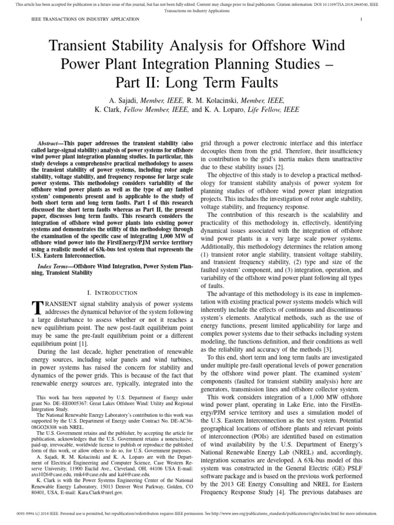 Offshore Wind Stability Analysis: Long-Term Faults | PDF | Wind Power ...