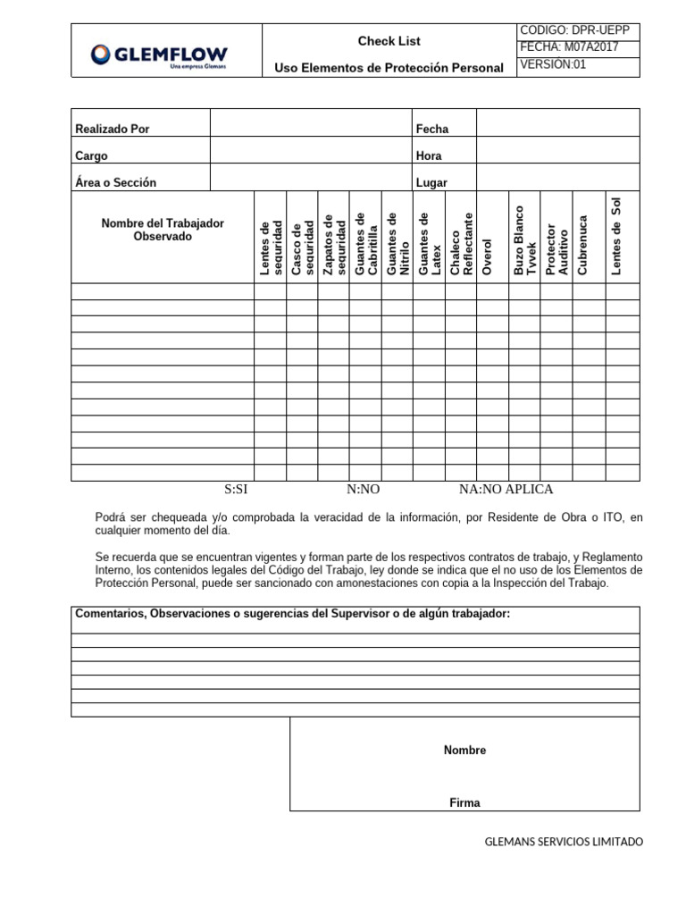 Check List de EPP para Trabajadores | PDF