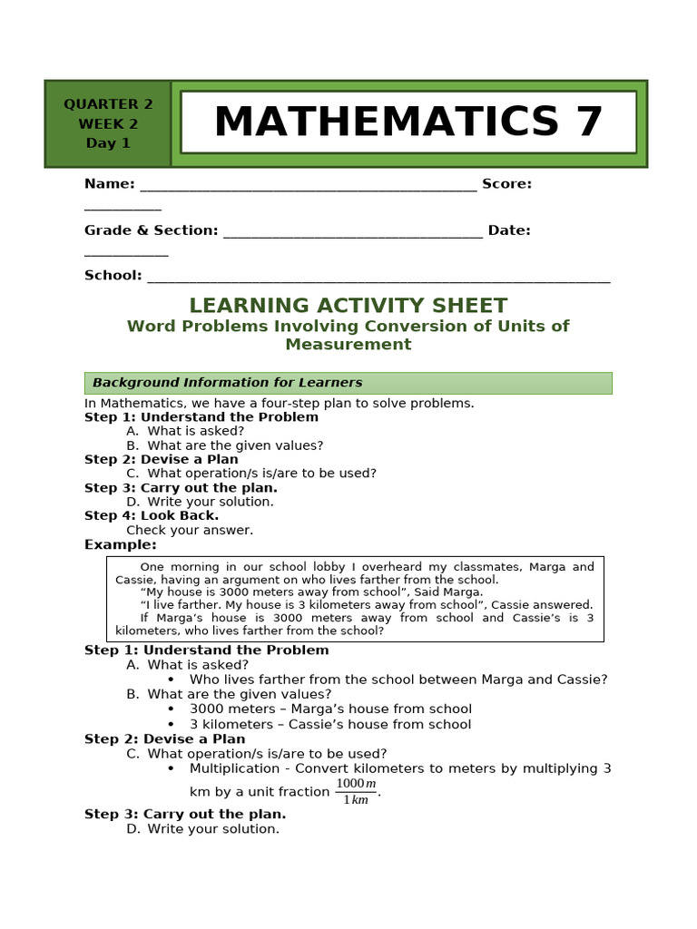 Adm Math 7 Las Janine Gacita Final | PDF | Litre | Metrology