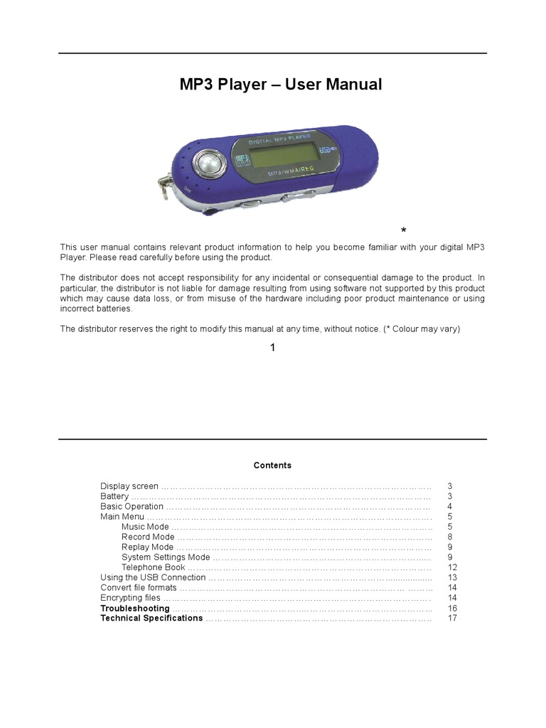 Digital MP3 Player User Manual Personal Computers Computer File