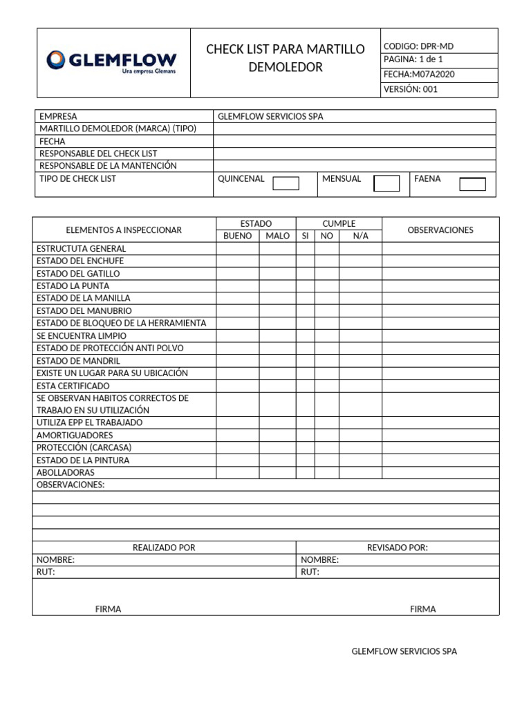 Check List Rotomartillo Excel | PDF