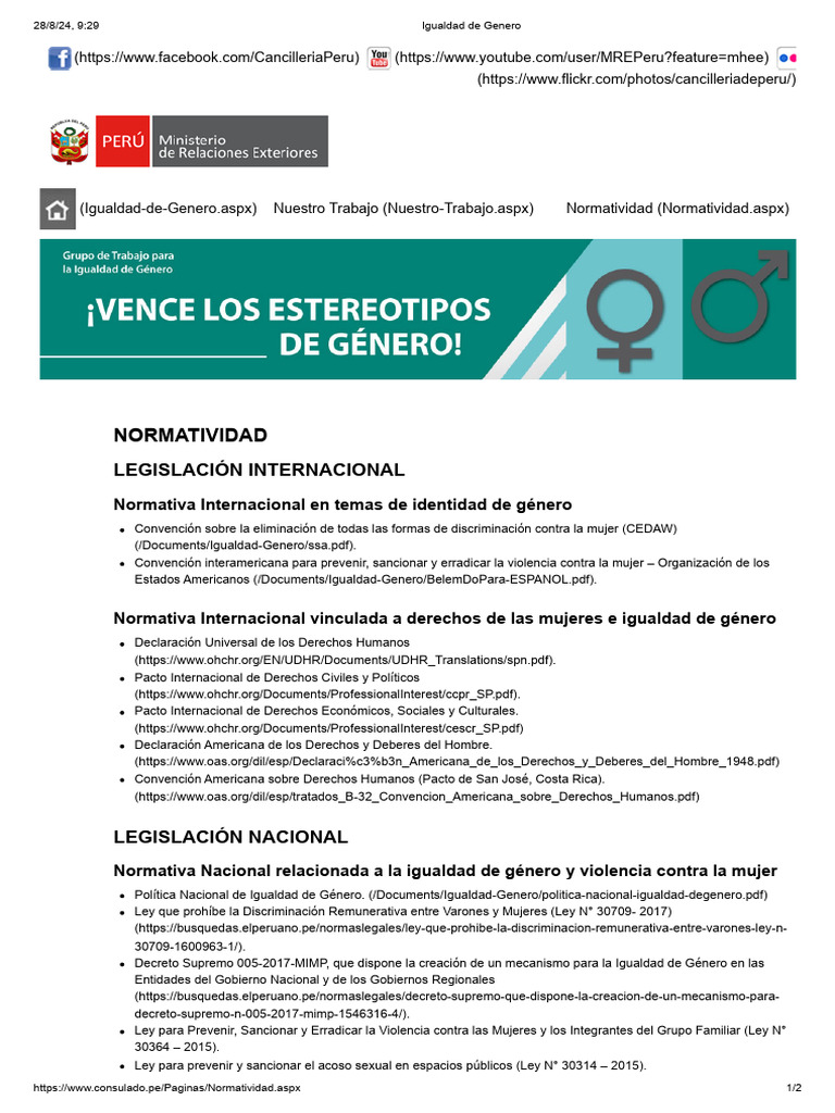 Normas en El Perú e Internac Que Aplica en Igualdad de Genero | PDF ...