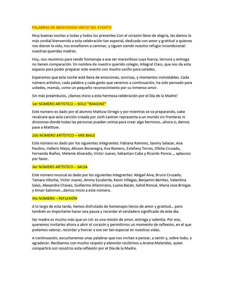 Palabras Del Maestro de Ceremonia PDF Amor Las artes escénicas