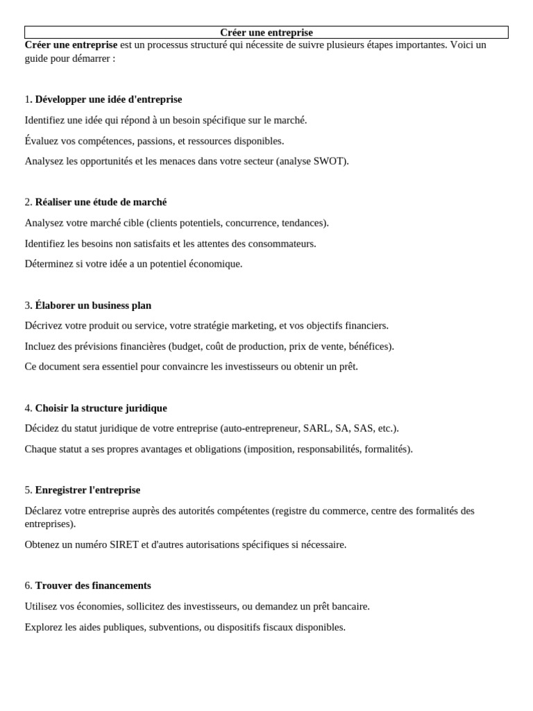 Guide pratique pour créer une entreprise | PDF | Business | Entrepreneuriat