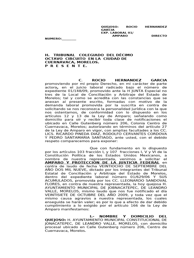 Amparo Directo en Juicio Laboral Morelos | PDF | Caso de ley | Salario