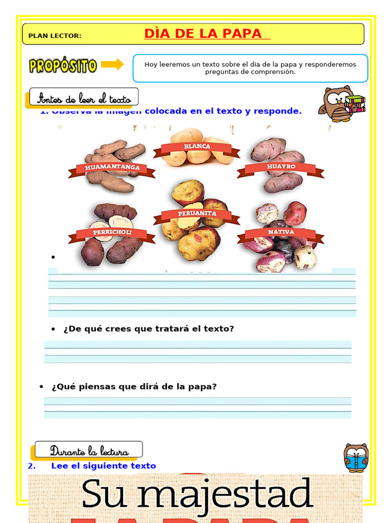 U3 s3 Ficha d4 Plan Lector Dia de La Papa Maestras de Primaria Del Peru ...