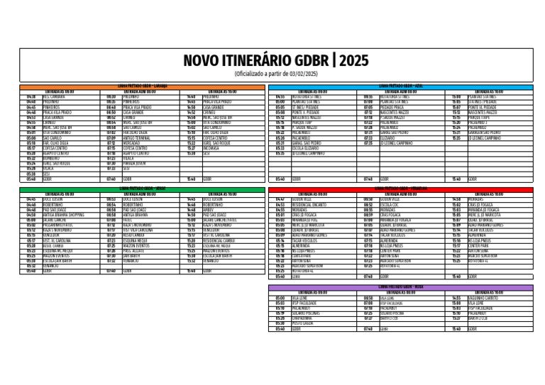 Itinerário GDBR 2025: Horários e Linhas | PDF