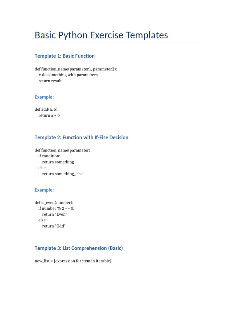 Python Exercise Templates | PDF