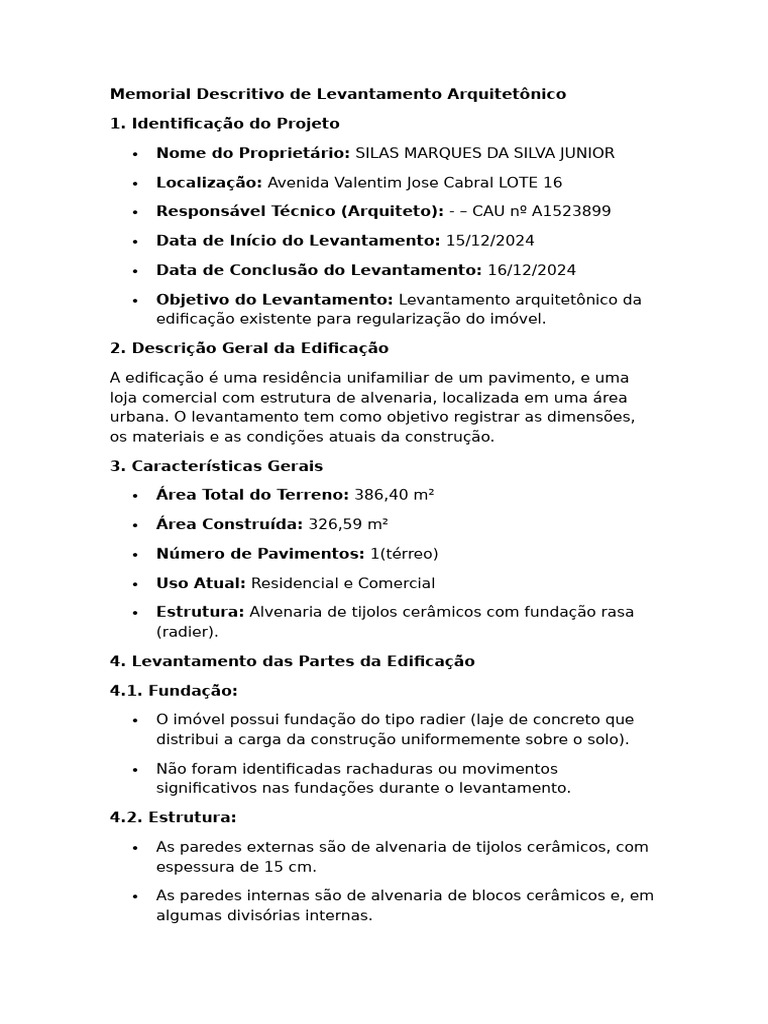 Levantamento Arquitetônico Residencial e Comercial | PDF | Alvenaria ...