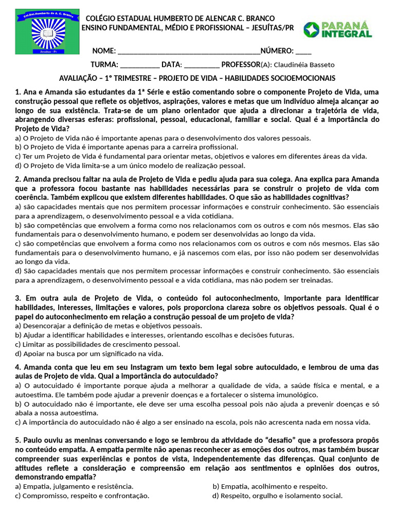 Habilidades Socioemocionais no Projeto de Vida | PDF | Emoções | Empatia