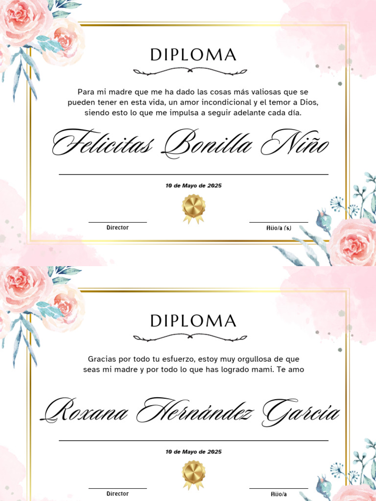 Certificado de Reconocimiento Diploma Elegante Floral Rosa | PDF