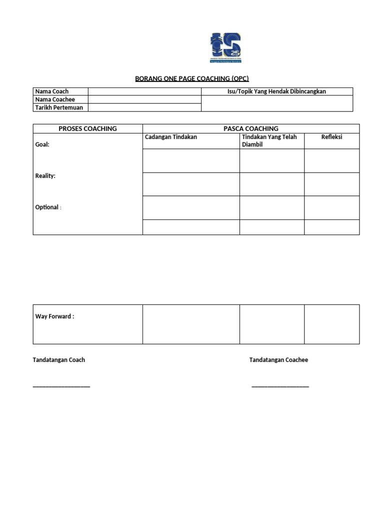 One Page Coaching Form Template | PDF