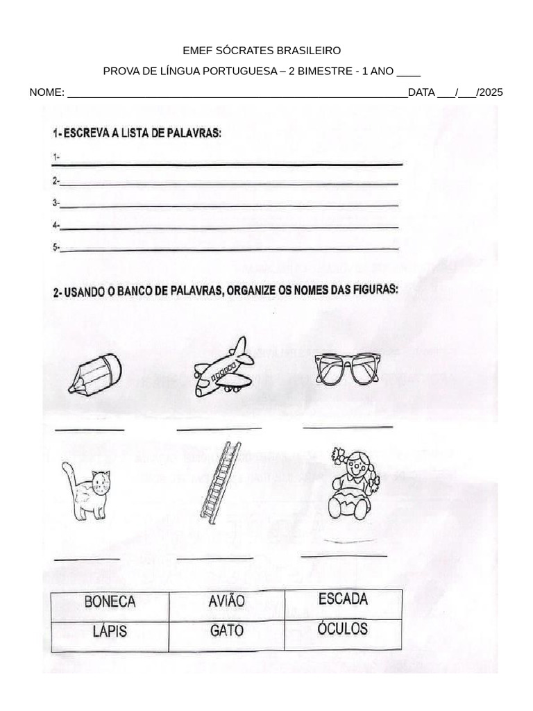 Prova Portugues 1 Ano 2 Bimestre | PDF