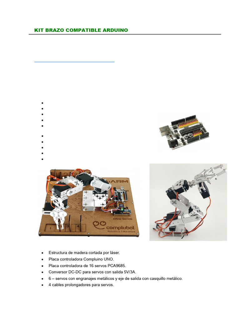 Kit de Brazo Robótico Compatible Arduino | PDF