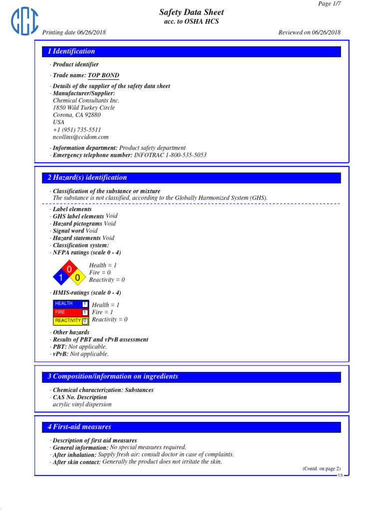 TOP BOND Safety Data Sheet Summary | PDF | Dangerous Goods | Safety