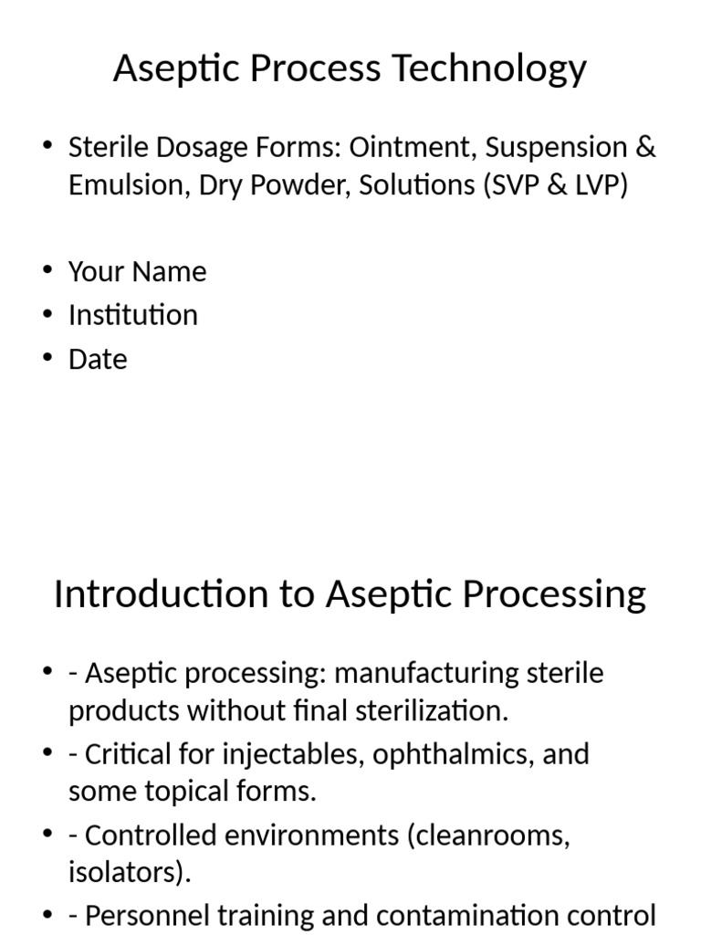 Aseptic Process Technology Overview | PDF | Sterilization (Microbiology ...