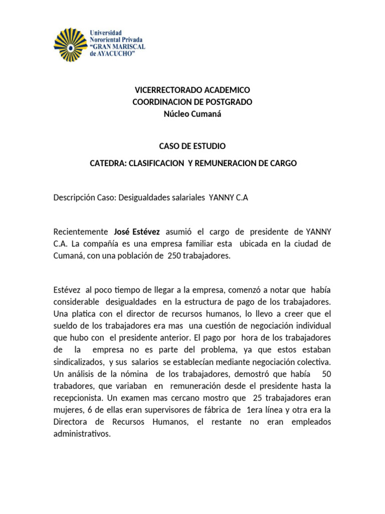 Desigualdades Salariales en YANNY C.A. | PDF | Salario | Gestión de ...