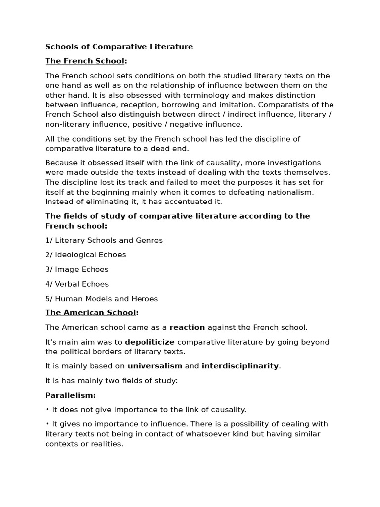 Comparative Literature Schools Overview | PDF