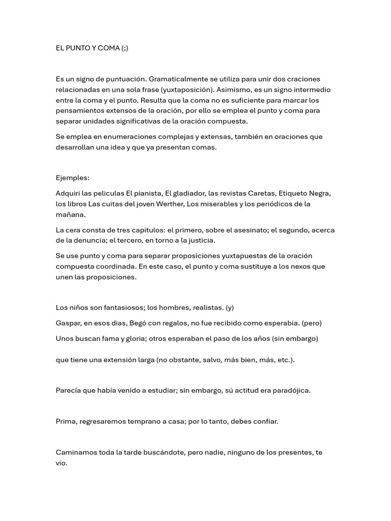 Uso del punto y coma en la escritura | PDF | Oración (Lingüística ...