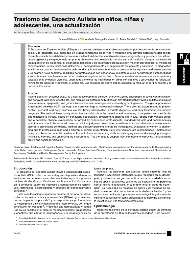 Actualización sobre el Trastorno del Espectro Autista | PDF | Autismo ...