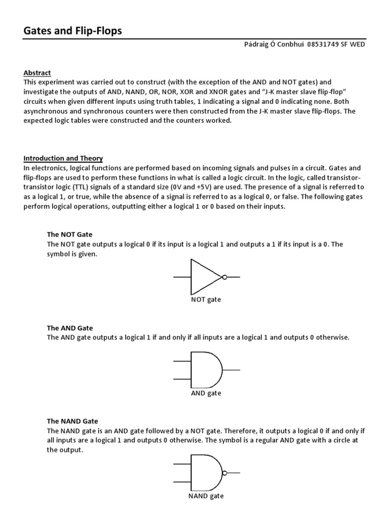 Gates and FlipFlops Logic Mathematical Logic