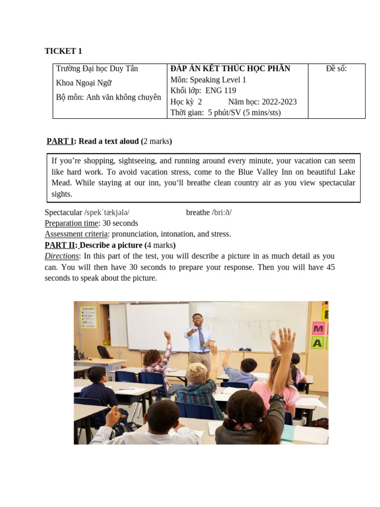 Speaking Level 1 Exam Guide ENG 119 | PDF