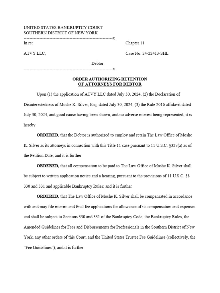 1.4 ATVY LLC Retention Order | PDF | Bankruptcy In The United States ...