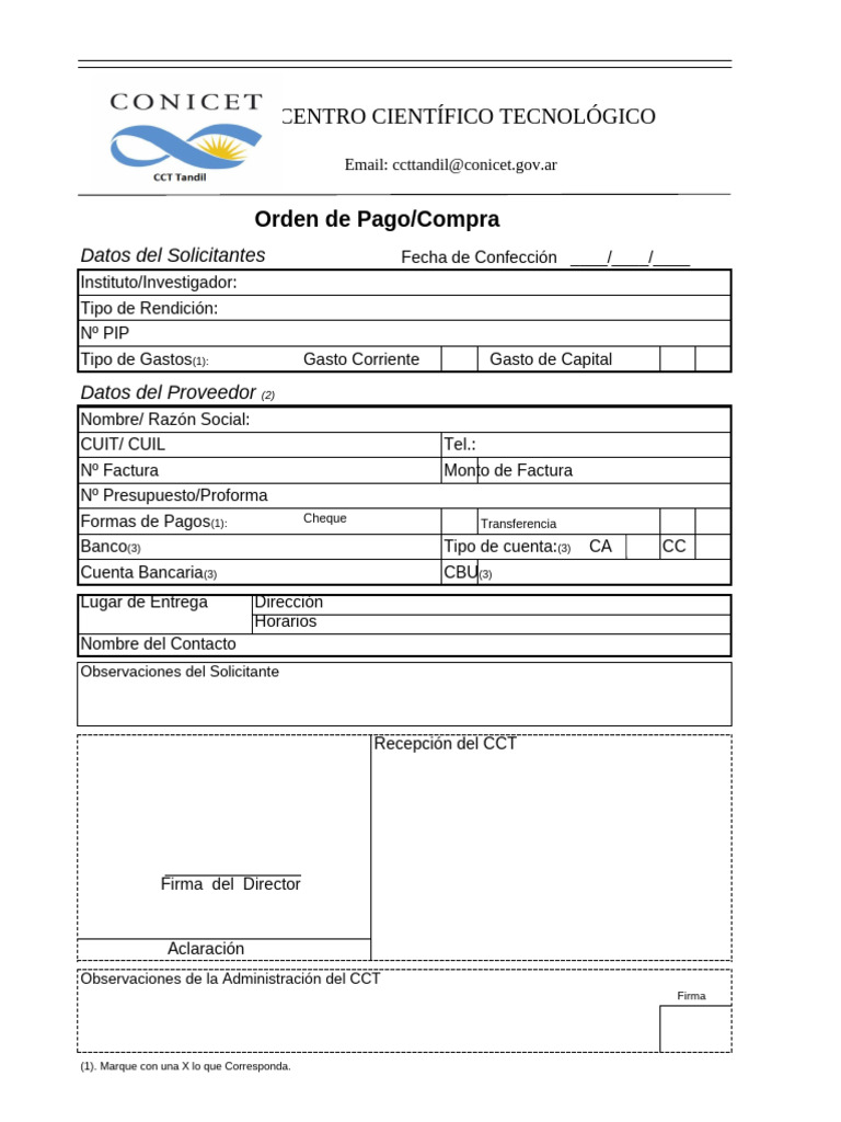Orden de Pago para Proyectos Científicos | PDF