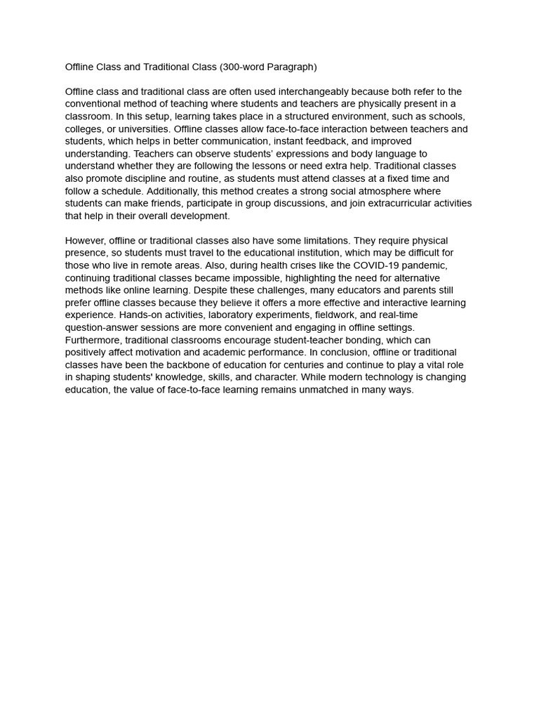 Benefits of Offline and Traditional Classes | PDF
