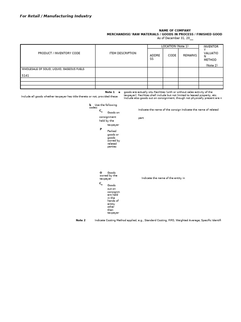 Retail Inventory Valuation Schedule | PDF | Inventory