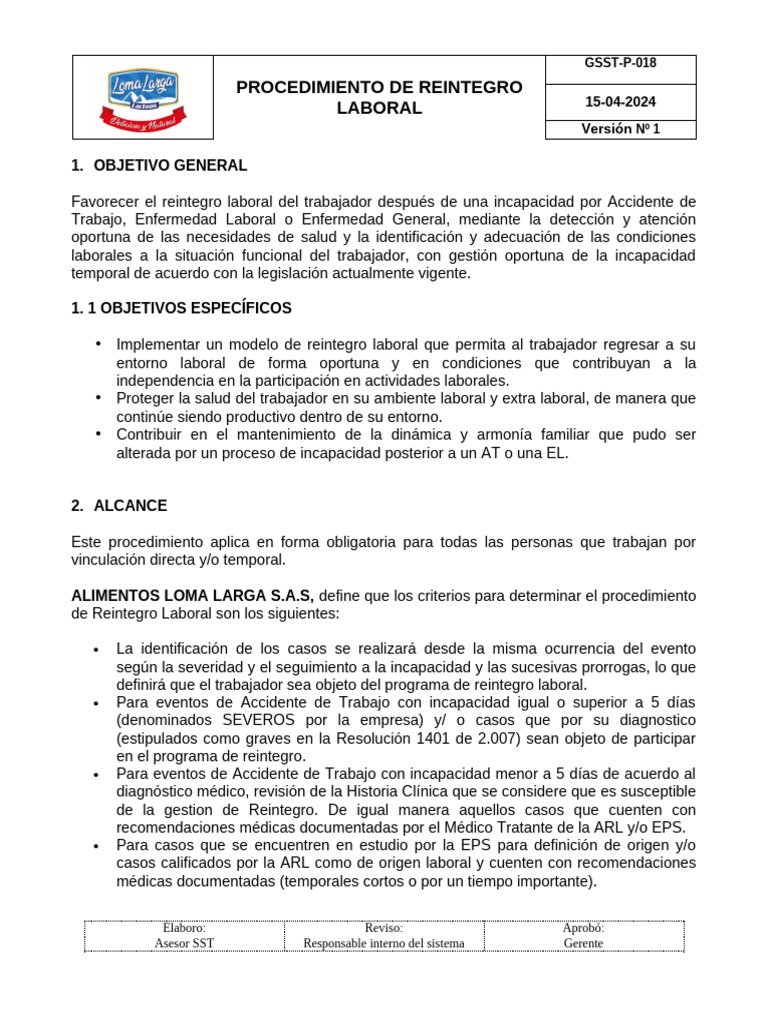 Procedimiento de Reintegro Laboral 2024 | PDF | Historial médico
