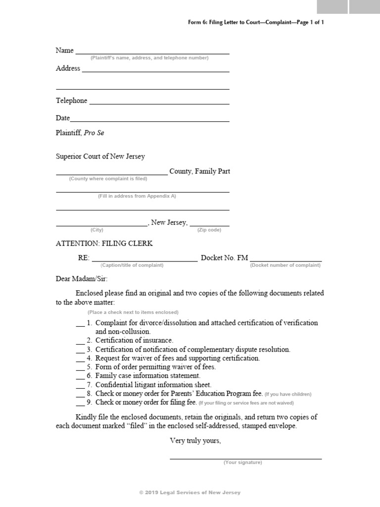 NJ Court Filing Letter Template | PDF