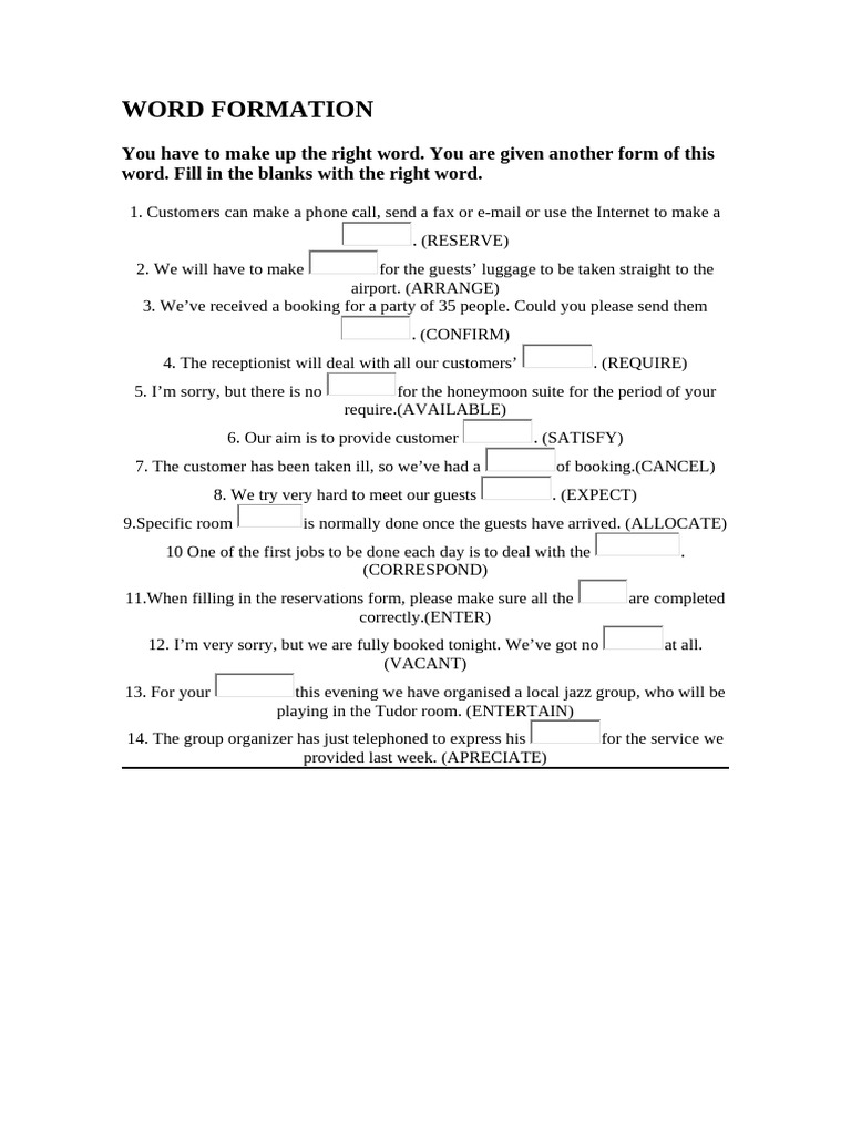 Word Formation Exercises | PDF