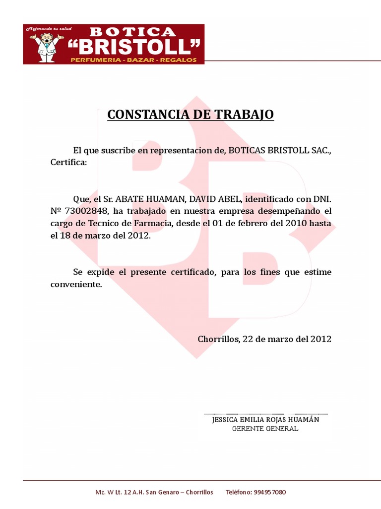 Modelo Certificado De Trabajo Para Prestamo - dinero 