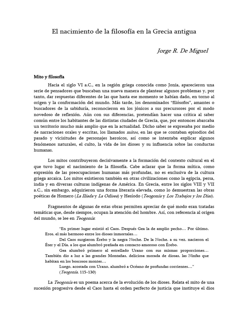 Nacimiento de la Filosofía en Grecia | PDF | Mitología griega | Homero