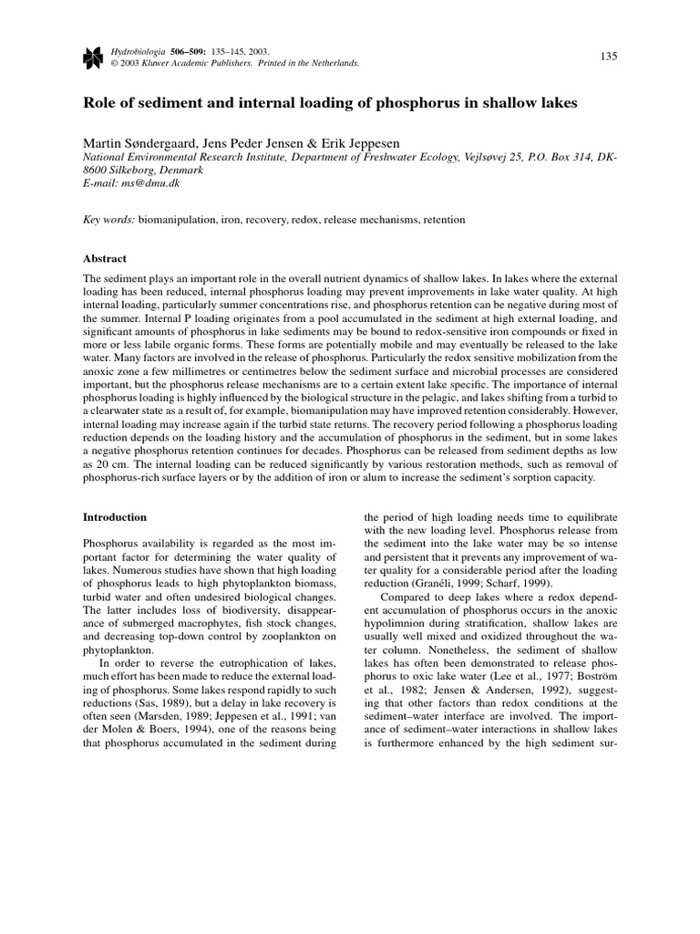 Role of Sediment and Internal Loading of Phosphorus in Shallow Lakes ...