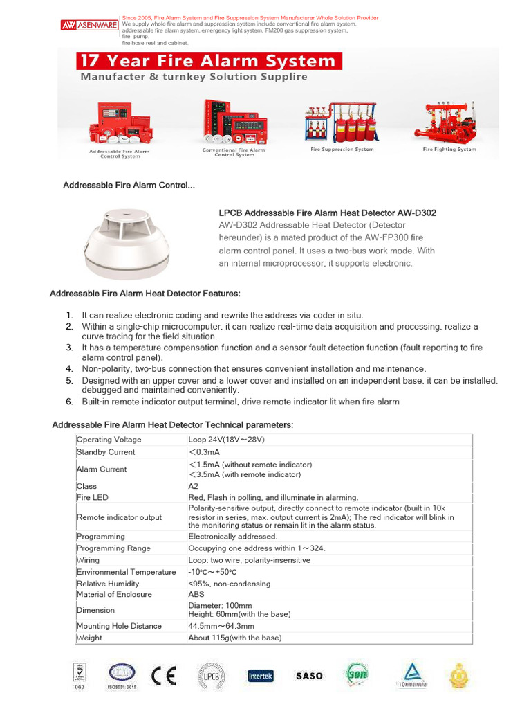 Asenware Addressable Fire Alarm System | PDF | Sensor | Electrical ...