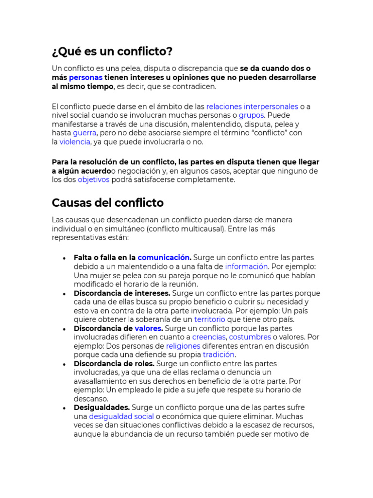 Tipos y Resolución de Conflictos | PDF | Conflicto (proceso ...