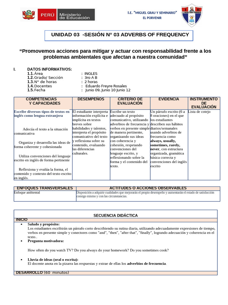 Sesión 3-Unidad 3 3ro A B | PDF | Mecánica del lenguaje | Comunicación
