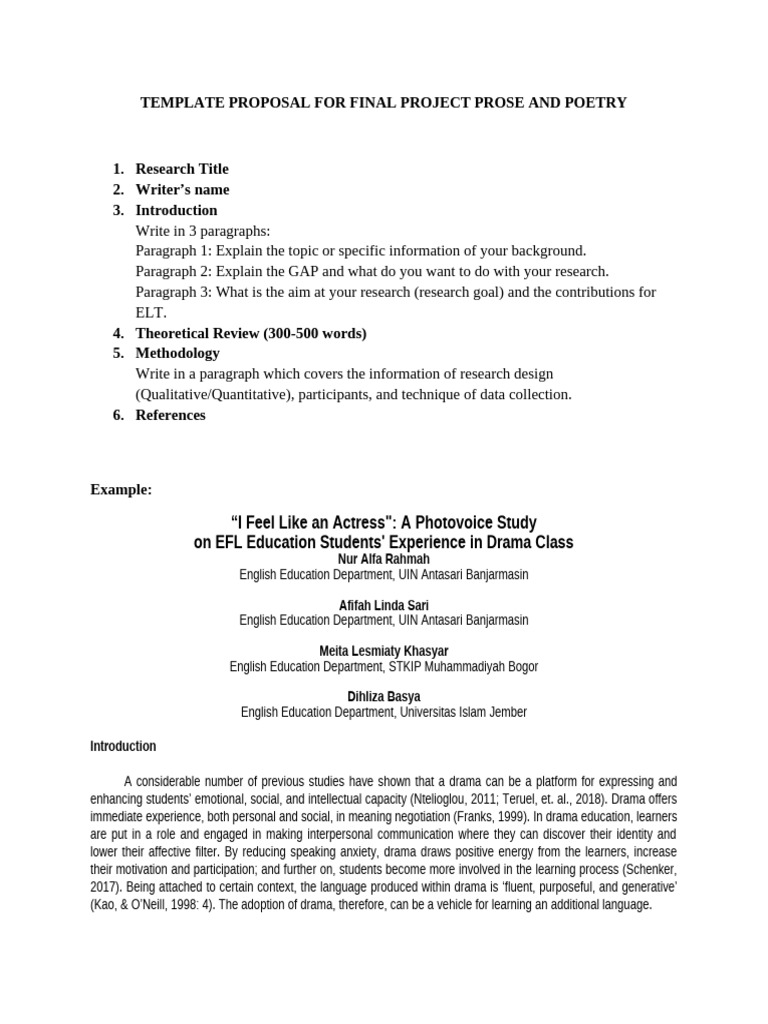 Template Proposal For Final Project Prose and Poetry | PDF | English As ...