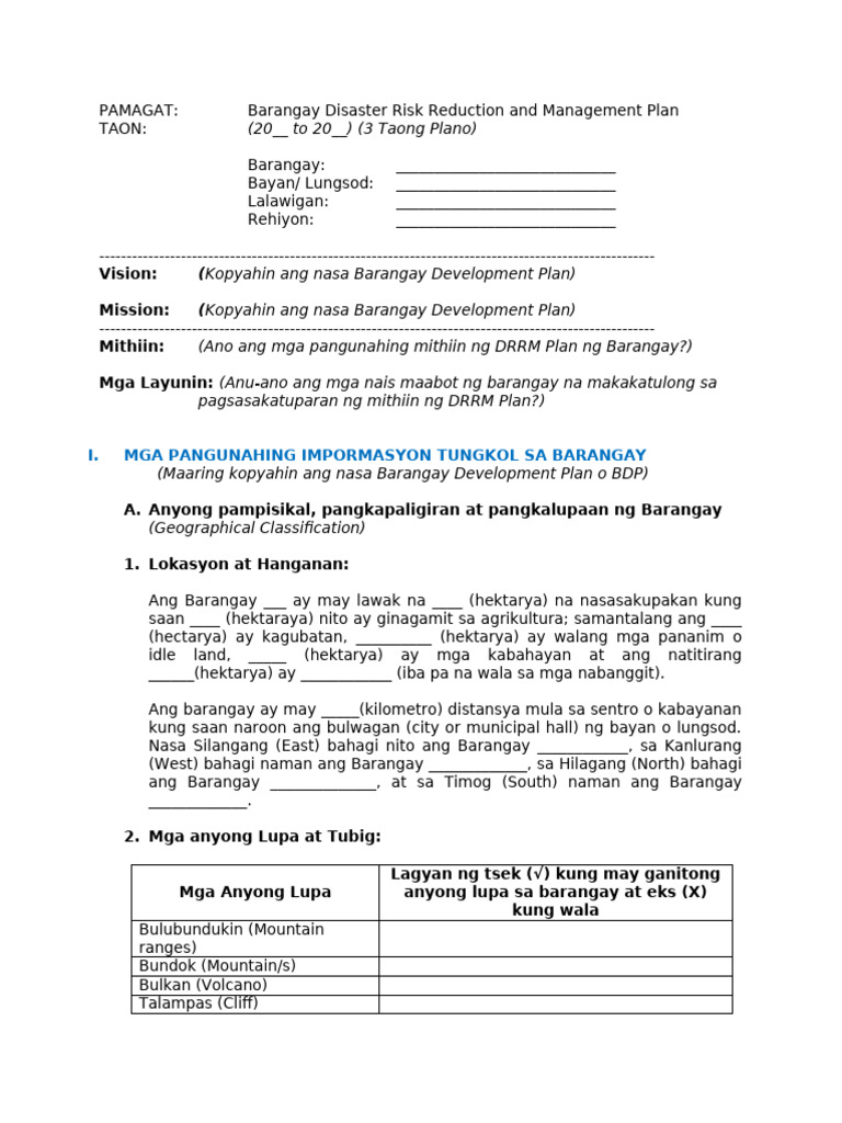 BDRRM Plan Template Tagalog | PDF