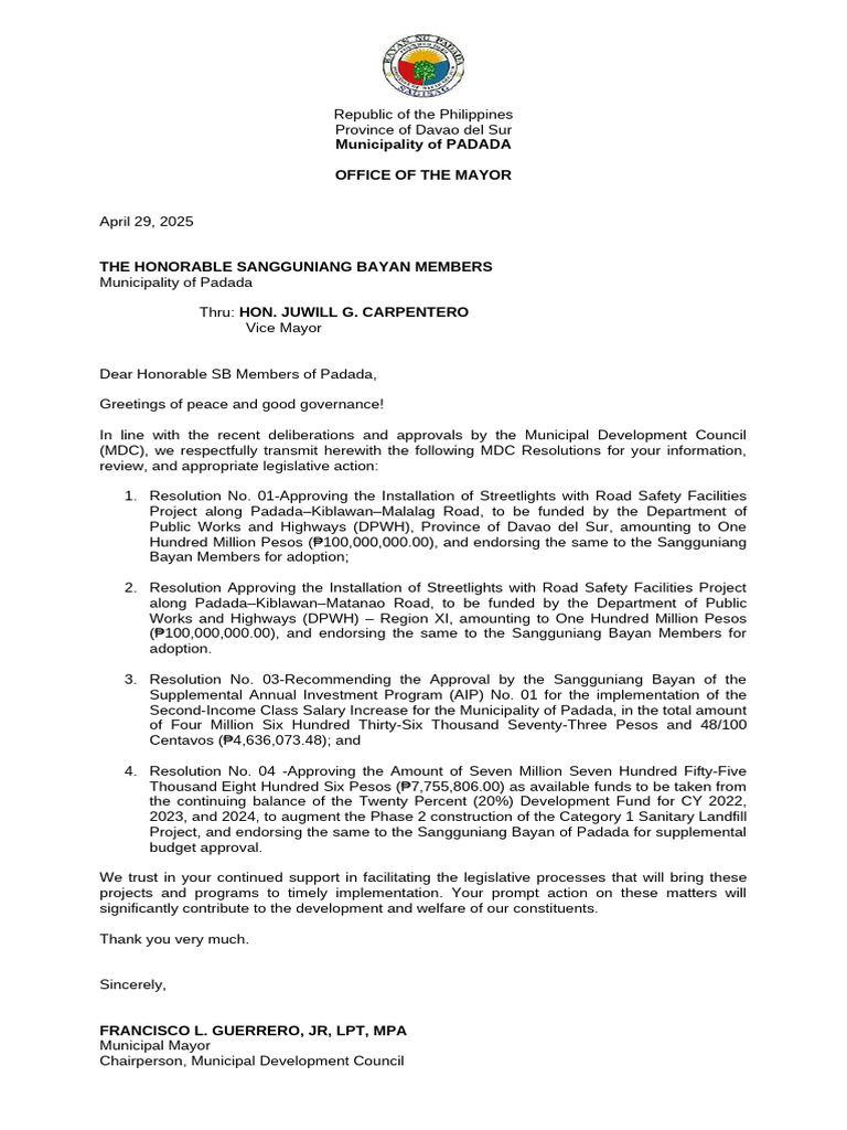 Padada MDC Resolutions for 2025 Projects | PDF | Economy Of The ...