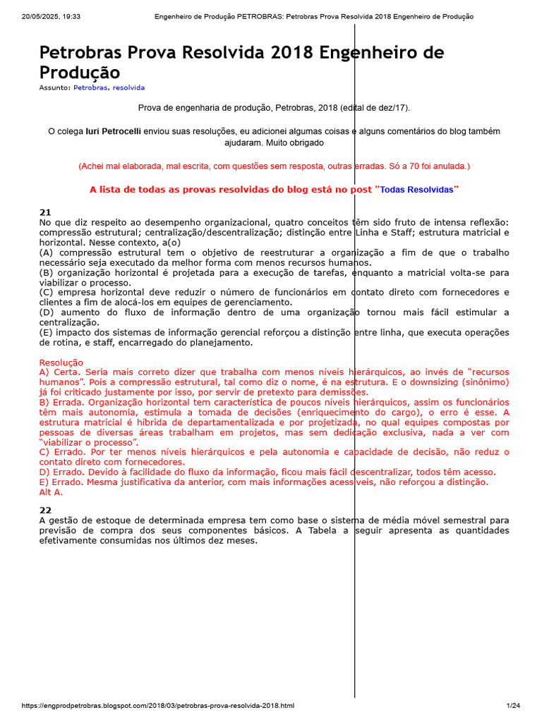 Prova Resolvida Petrobras 2018 Eng. Produção | PDF | Liderança | Desvio ...