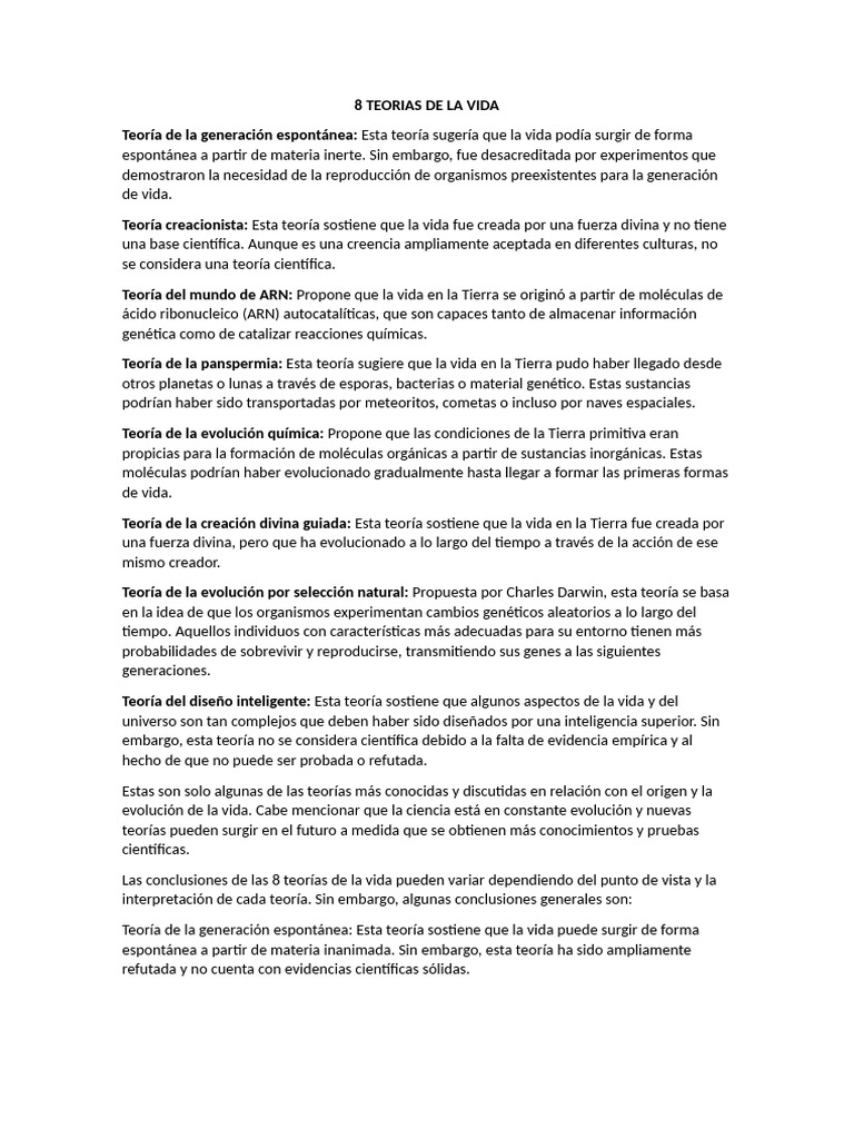 8 Teorías sobre el Origen de la Vida | PDF | Vida | Evolución