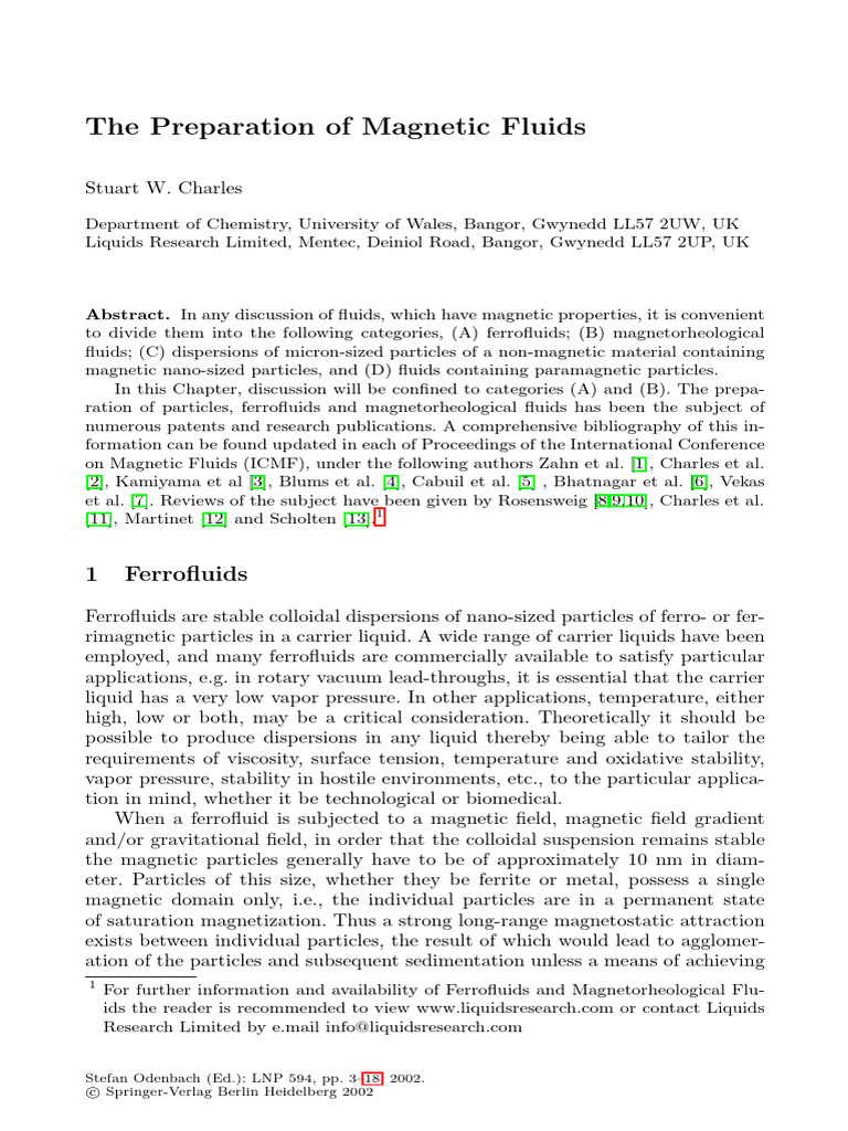 Magnetic Fluid Preparation Techniques | PDF | Chemical Substances ...