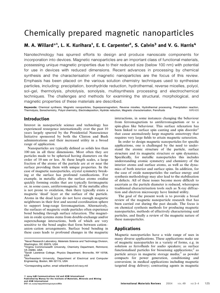 Chemically Prepared Magnetic Nanoparticles | PDF | Nanoparticle ...