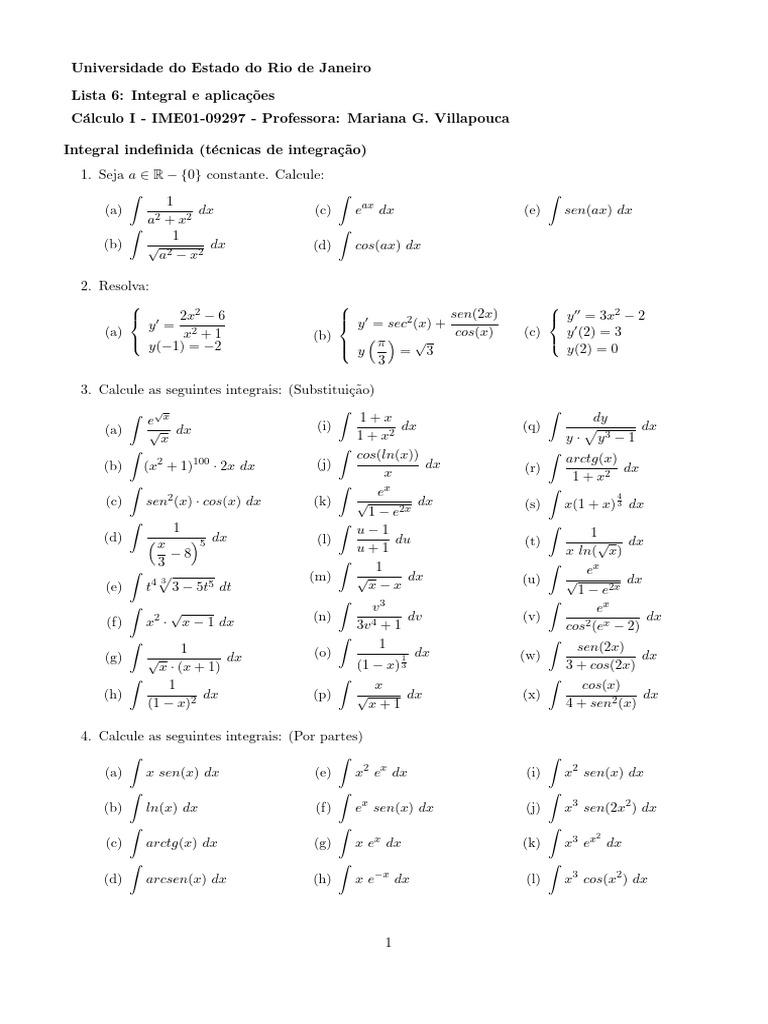 Cálculo de Integrais e Aplicações | PDF | Física Matemática | Relações ...