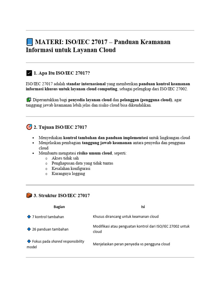Panduan ISO/IEC 27017 untuk Cloud | PDF