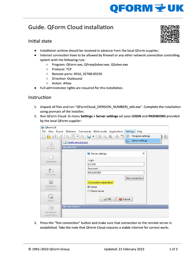 Guide. Installation of QForm Cloud | PDF