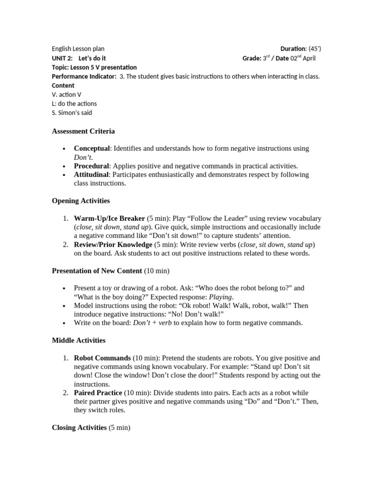 Lesson 5: Positive and Negative Commands | PDF | Linguistics ...